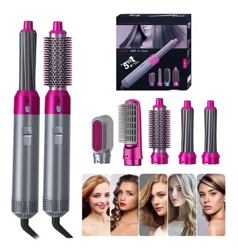 High Quality 5 In 1 Hair Styler Brush | Hair Straightener, Curler, Blow Dryer & Volumizer | Negative Ionic Electric Air Wrap With Detachable Brush Heads